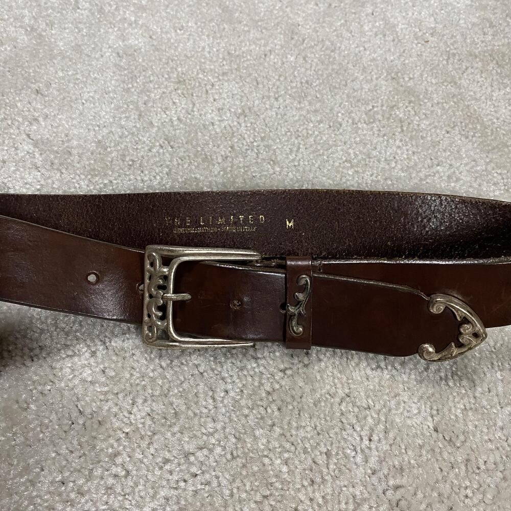 VTG The Limited Belt Womens M Brown Leather Silver Buckle Western Italy